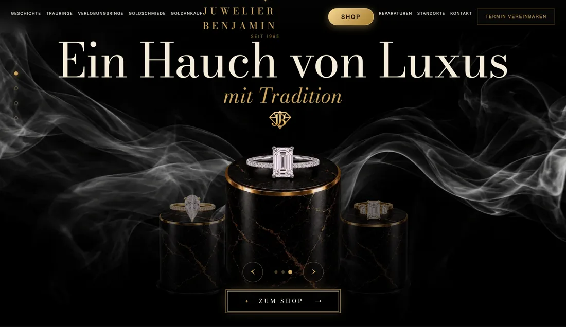 Startseite von Juwelier Benjamin am Bildschirm