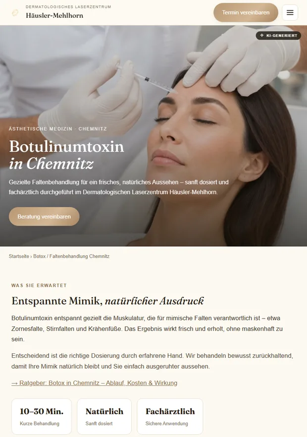 Botox-Seite des Laserzentrums auf dem Tablet