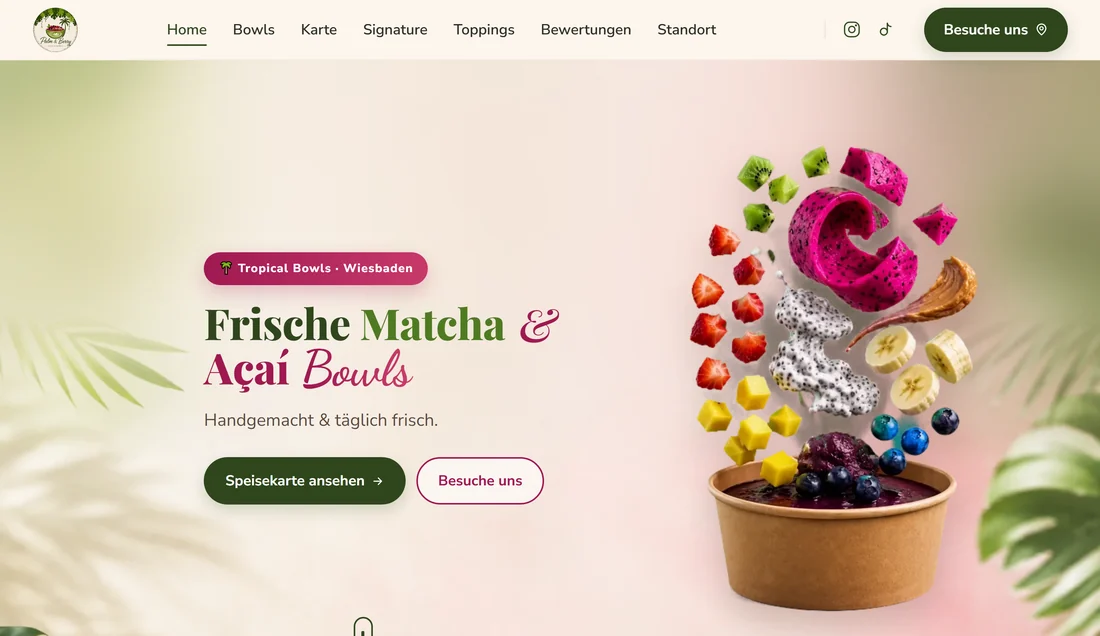 Startseite von Palm & Berry am Bildschirm