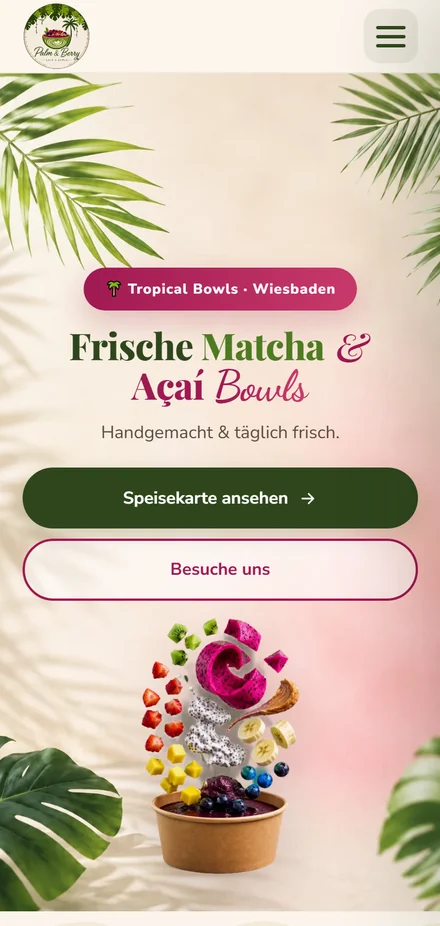 Startseite von Palm & Berry auf dem Handy