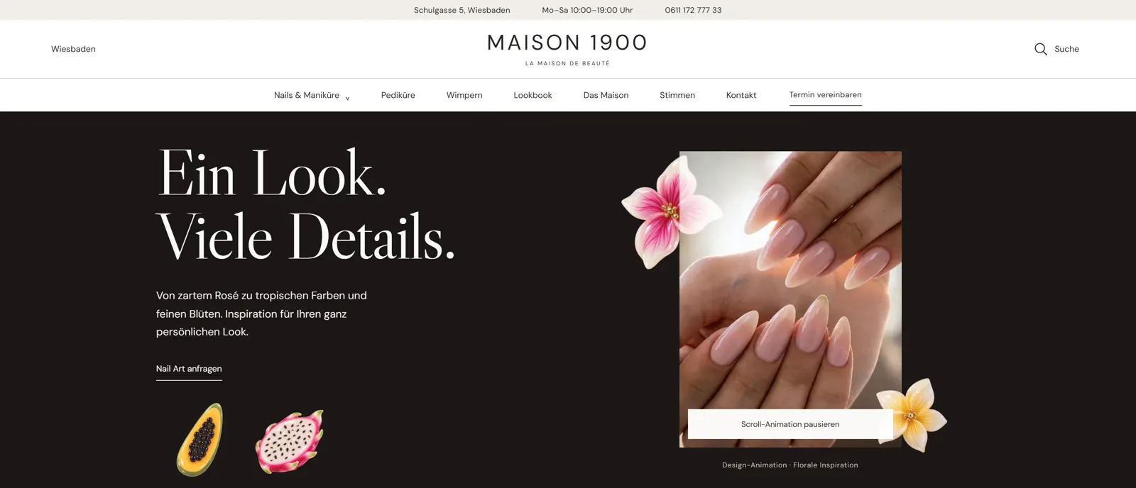 Nail-Art-Sektion von Maison 1900 mit floraler Animation