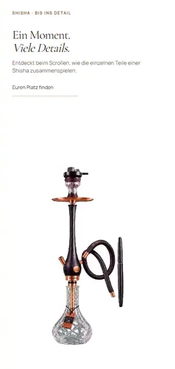 Zenzasian auf dem Handy: eine Shisha zerlegt sich beim Scrollen in ihre beschrifteten Einzelteile