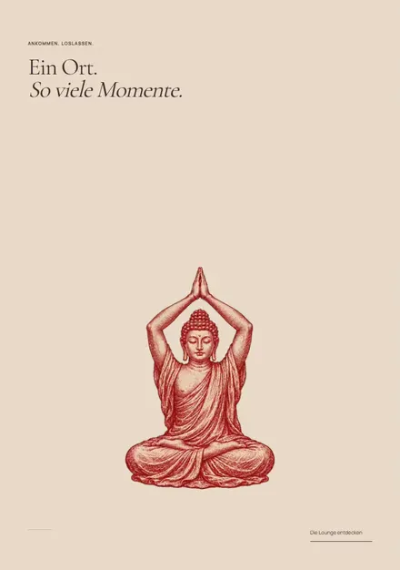 Zenzasian auf dem Tablet: Buddha-Zeichnung mit wachsendem Mandala, dazu klappen Fotos aus der Lounge auf